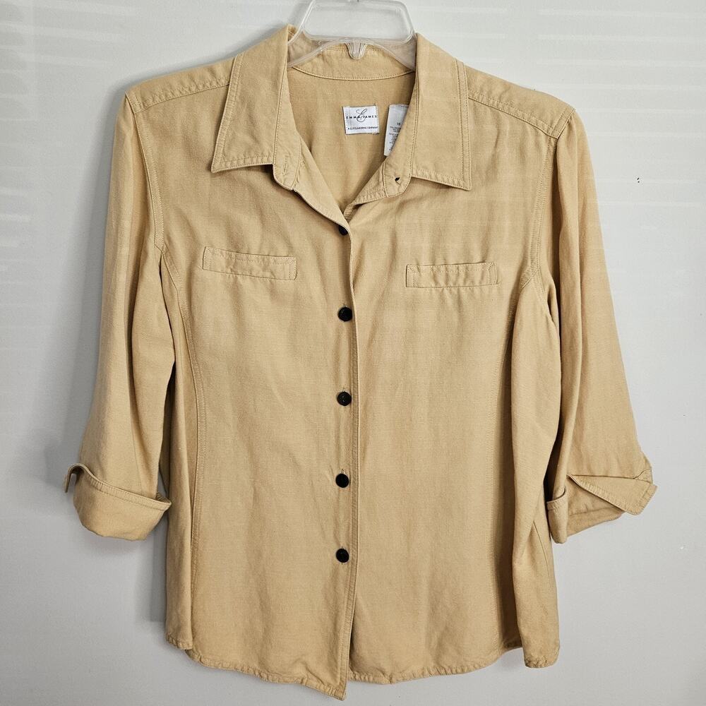 Emma James Gold Women's Top Blouse 3/4 Cuffed Sleeve Size 16 Linen Blend